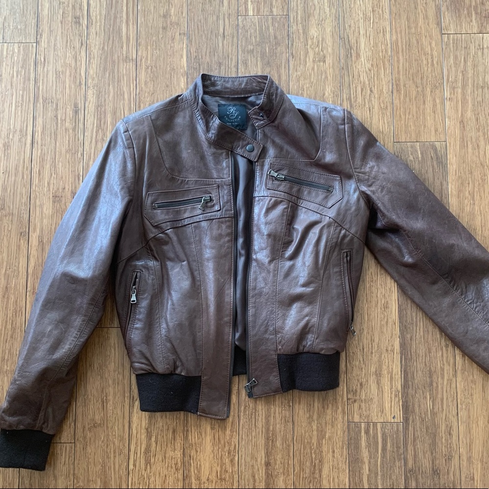 Brown Leather Moto Jacket - Size M/L